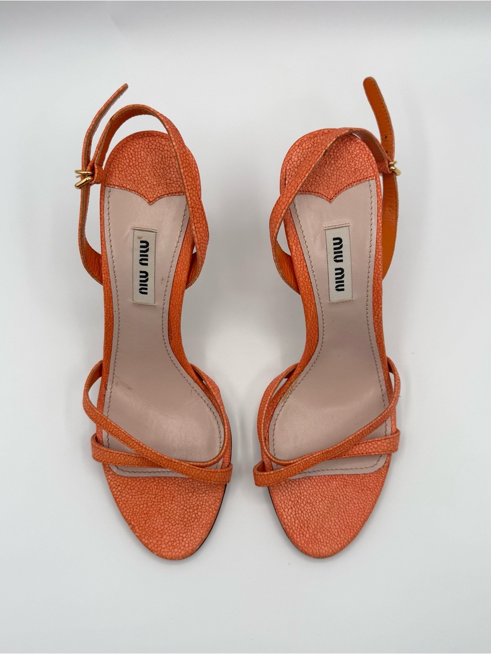 Vintage Miu Miu Orange asymmetric strap heeled sandals size 37.5